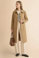 Womens Solid Camel Trench Long Coat | CicyBell