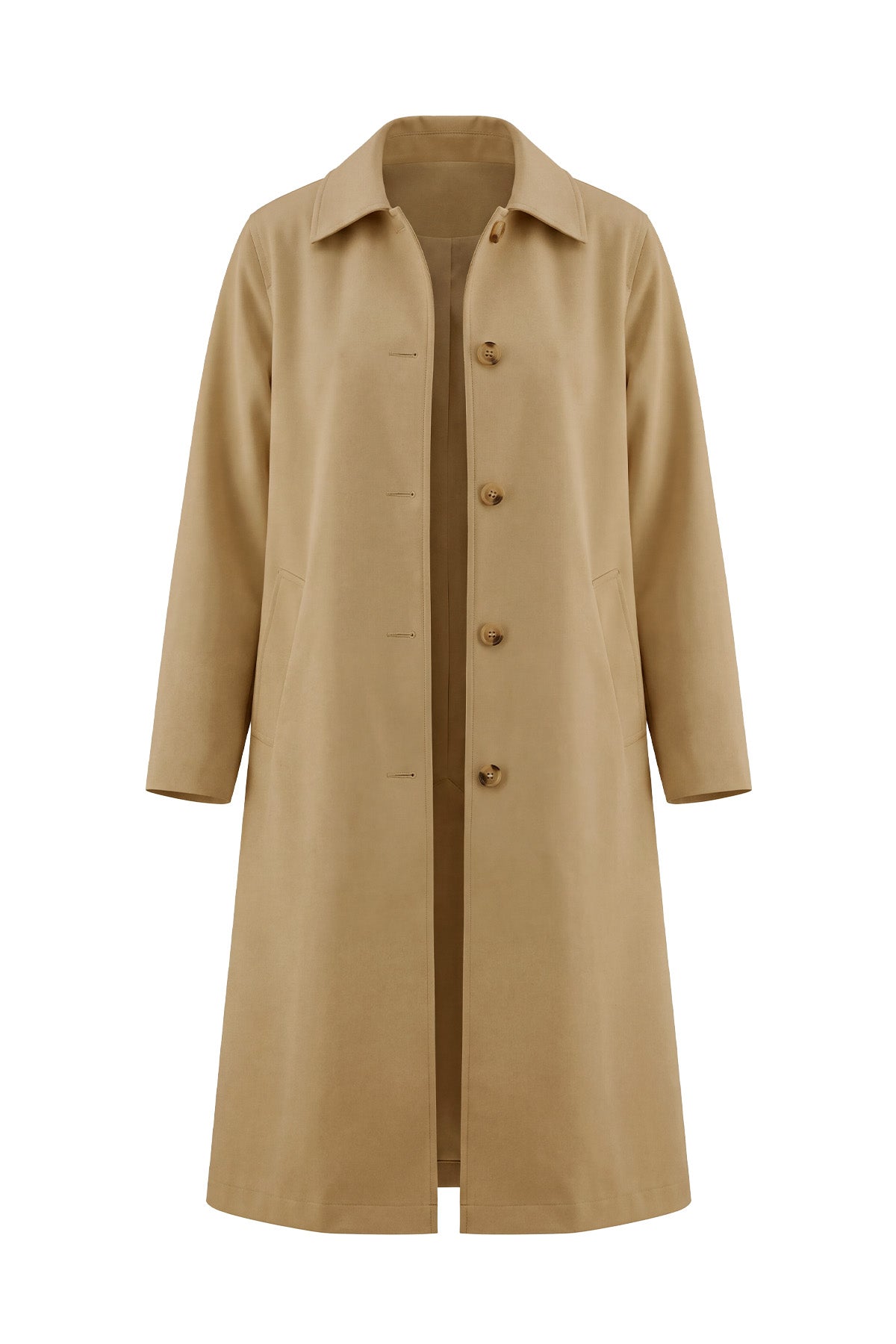 Womens Solid Camel Trench Long Coat | CicyBell