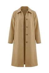 Womens Solid Camel Trench Long Coat | CicyBell