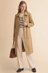 Womens Solid Camel Trench Long Coat | CicyBell