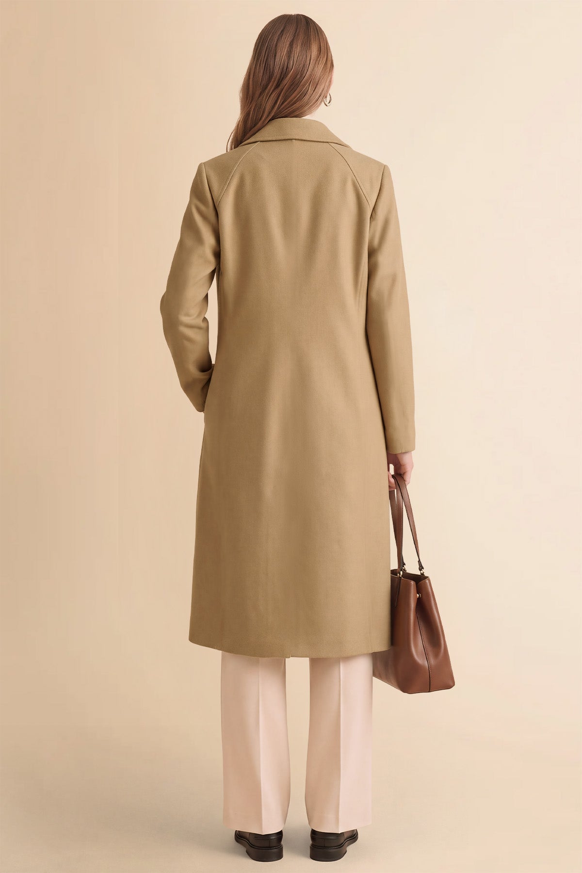 Womens Solid Camel Trench Long Coat | CicyBell