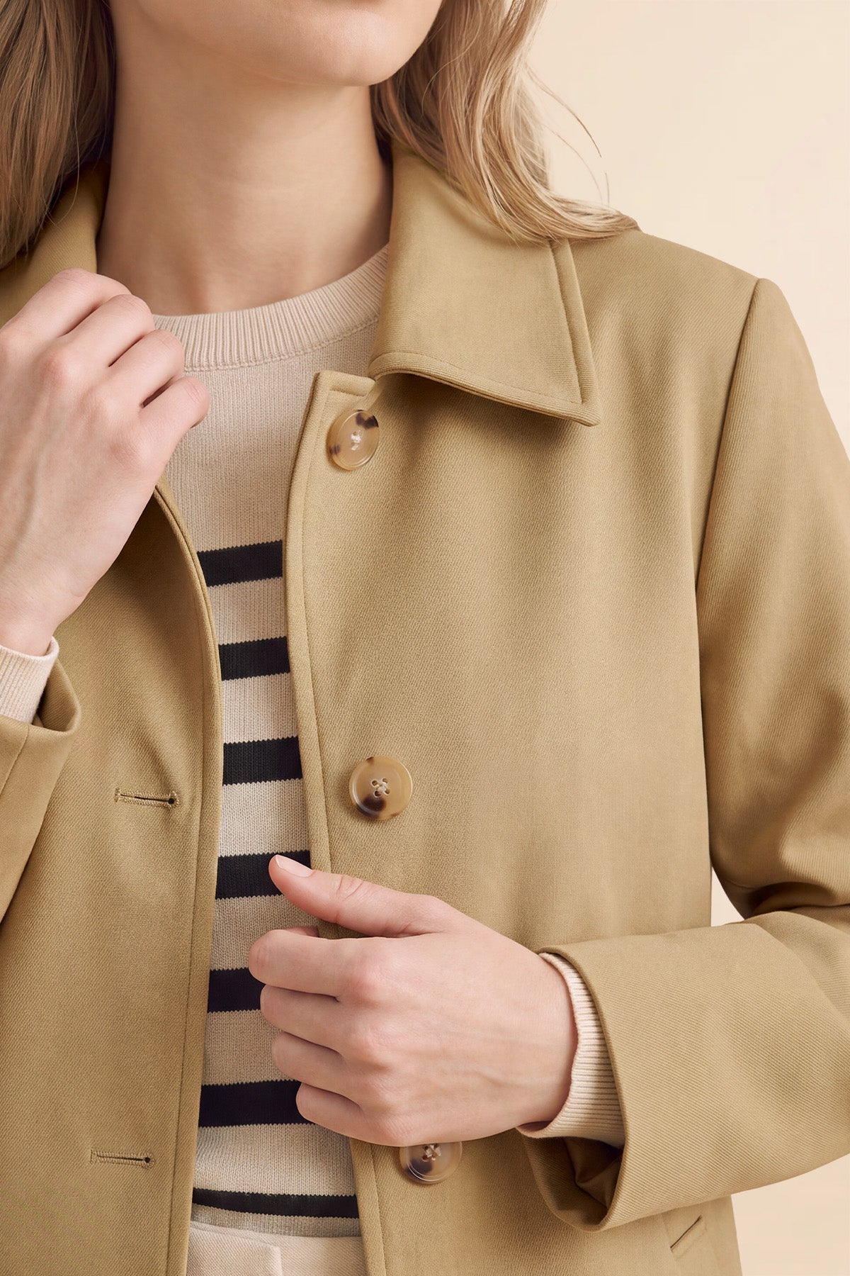 Womens Solid Camel Trench Long Coat | CicyBell