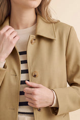 Womens Solid Camel Trench Long Coat | CicyBell