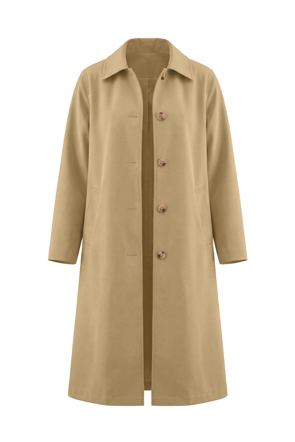 Womens Solid Khaki Trench Long Coat | CicyBell