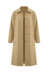 Womens Solid Khaki Trench Long Coat | CicyBell