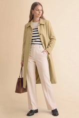 Womens Solid Khaki Trench Long Coat | CicyBell