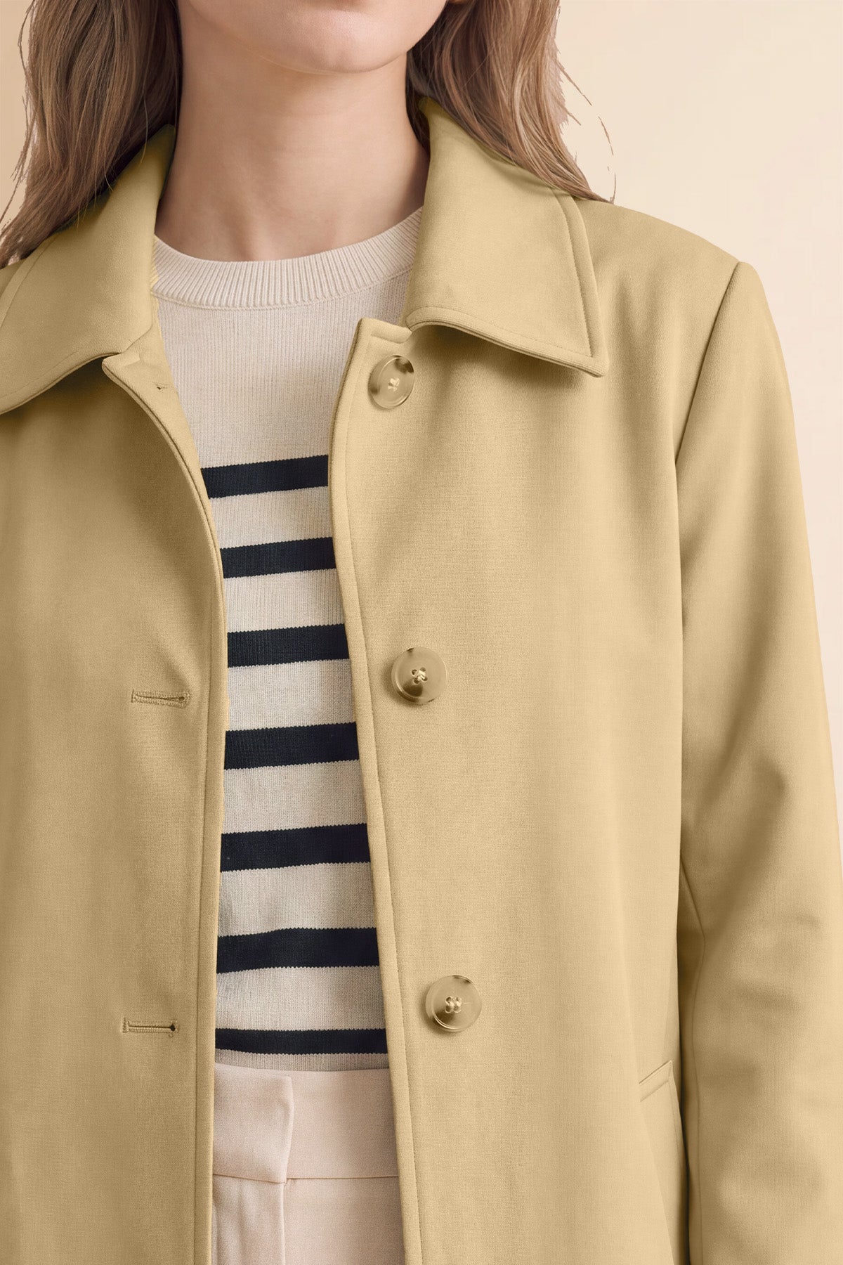 Womens Solid Khaki Trench Long Coat | CicyBell