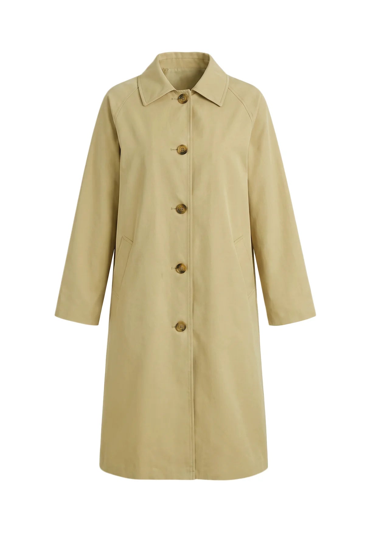 Womens Solid Light KhakiTrench Long Coat | CicyBell