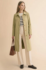 Womens Solid Light Khaki Trench Long Coat | CicyBell
