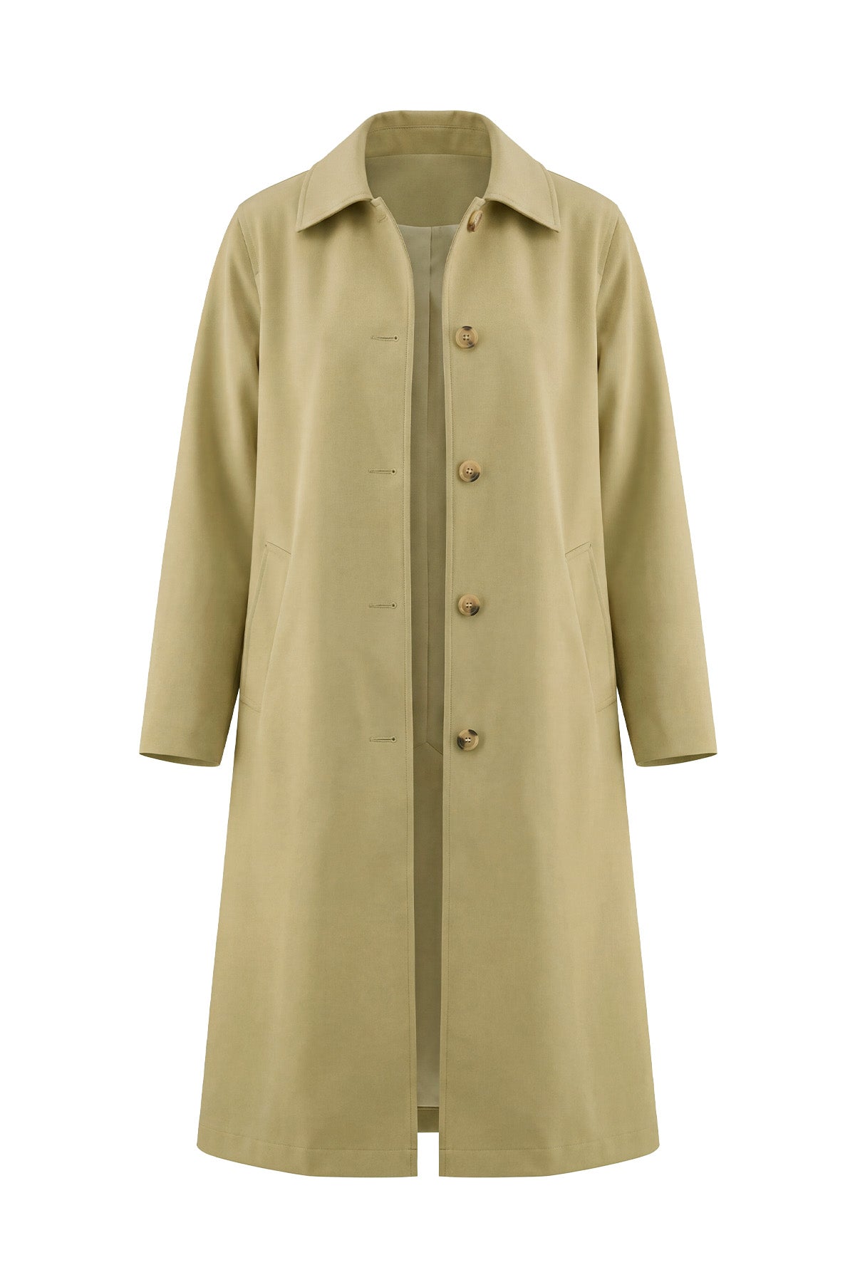 Womens Solid Light Khaki Trench Long Coat | CicyBell