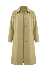 Womens Solid Light Khaki Trench Long Coat | CicyBell