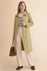 Womens Solid Light Khaki Trench Long Coat | CicyBell