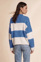 Womens Striped Blue Mock Neck Sweater | CicyBell