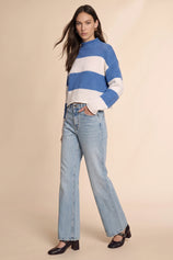 Womens Striped Blue Mock Neck Sweater | CicyBell