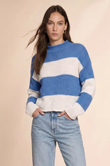 Womens Striped Blue Mock Neck Sweater | CicyBell