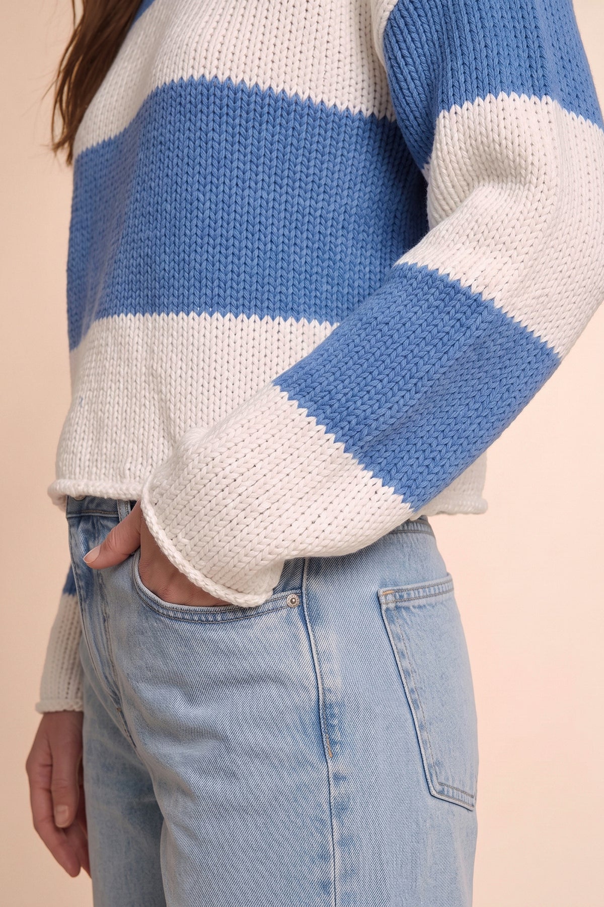 Womens Striped Blue Mock Neck Sweater | CicyBell