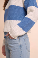 Womens Striped Blue Mock Neck Sweater | CicyBell
