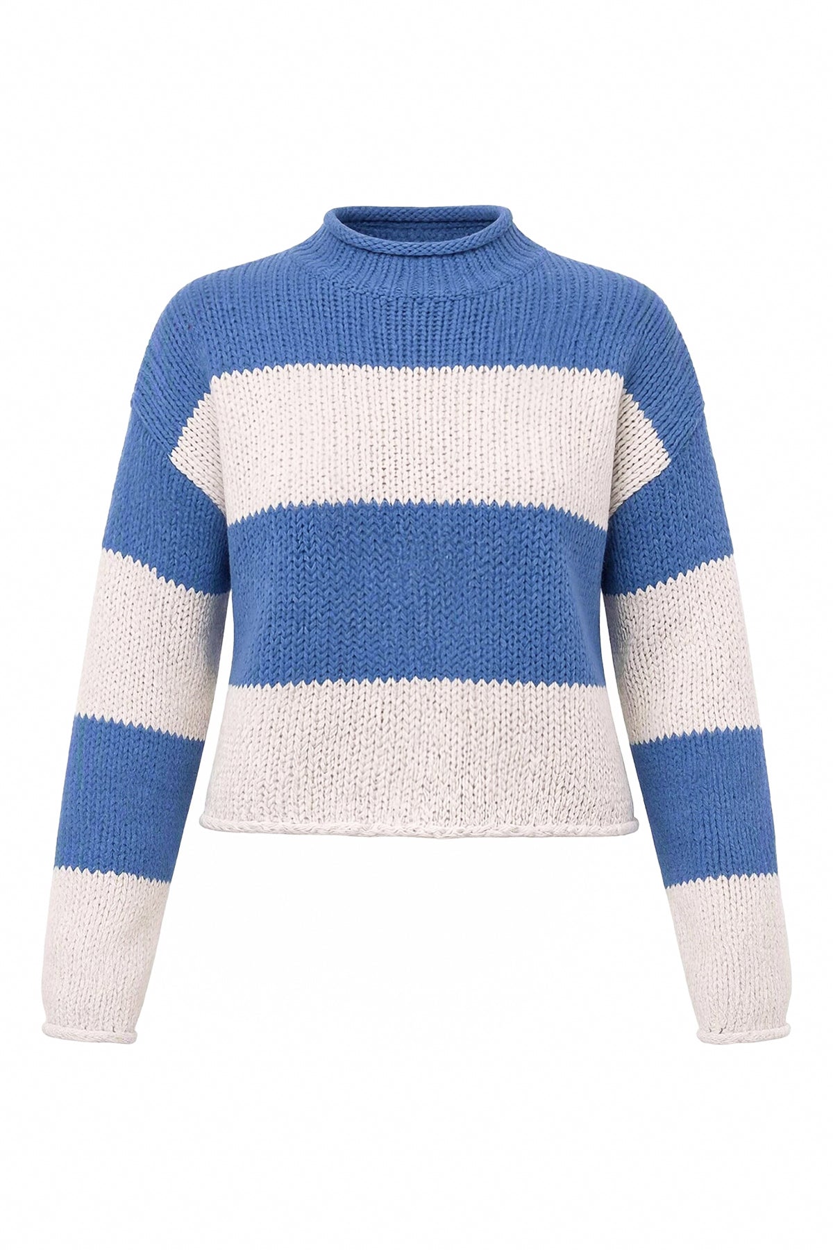Womens Striped Blue Mock Neck Sweater | CicyBell