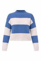 Womens Striped Blue Mock Neck Sweater | CicyBell