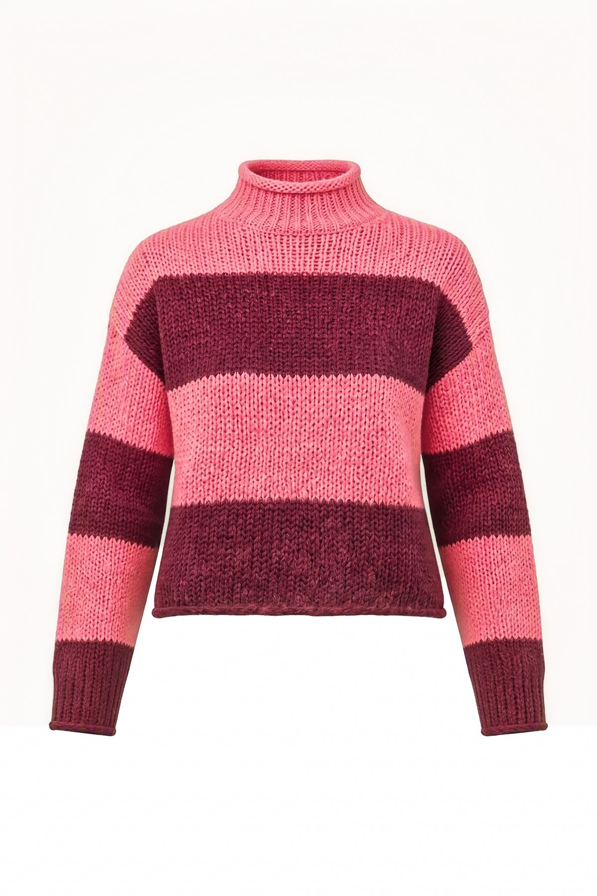 Womens Striped Burgundy Mock Neck Sweater | CicyBell