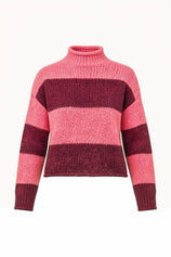 Womens Striped Burgundy Mock Neck Sweater | CicyBell