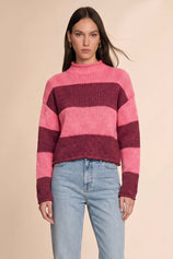 Womens Striped Burgundy Mock Neck Sweater | CicyBell