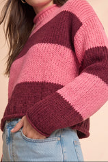 Womens Striped Burgundy Mock Neck Sweater | CicyBell
