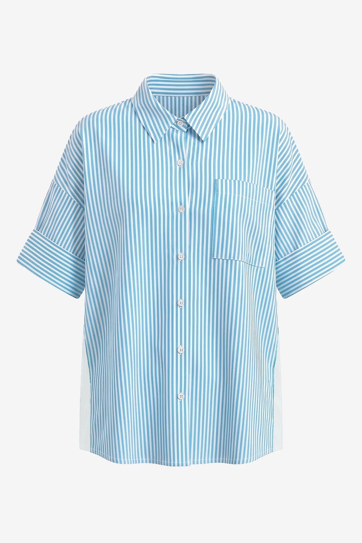 Womens Striped Lake Blue Button Down Shirts | CicyBell