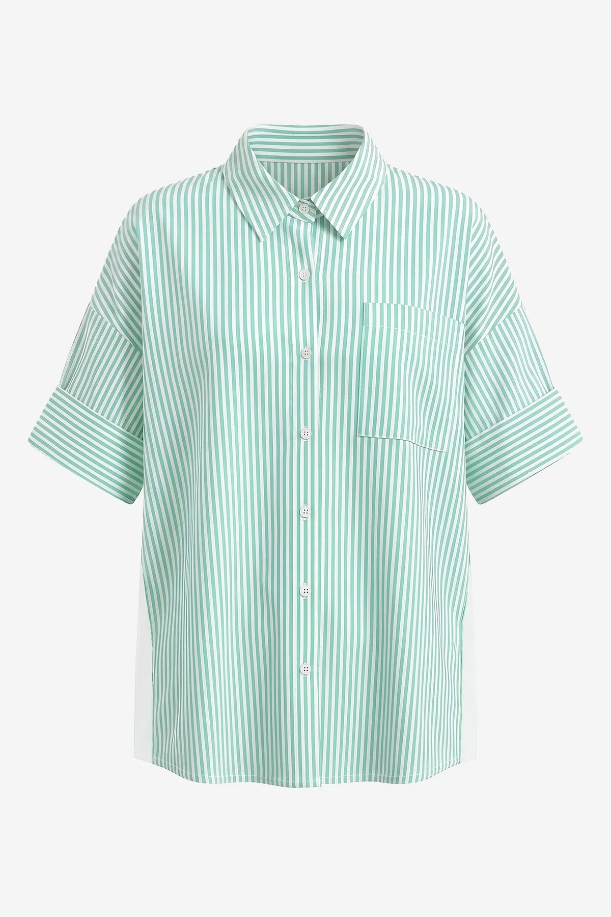 Womens Striped Light Green Button Down Shirts | CicyBell