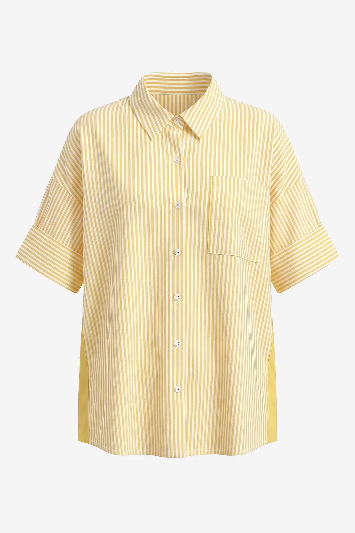 Womens Striped Yellow Button Down Shirts | CicyBell