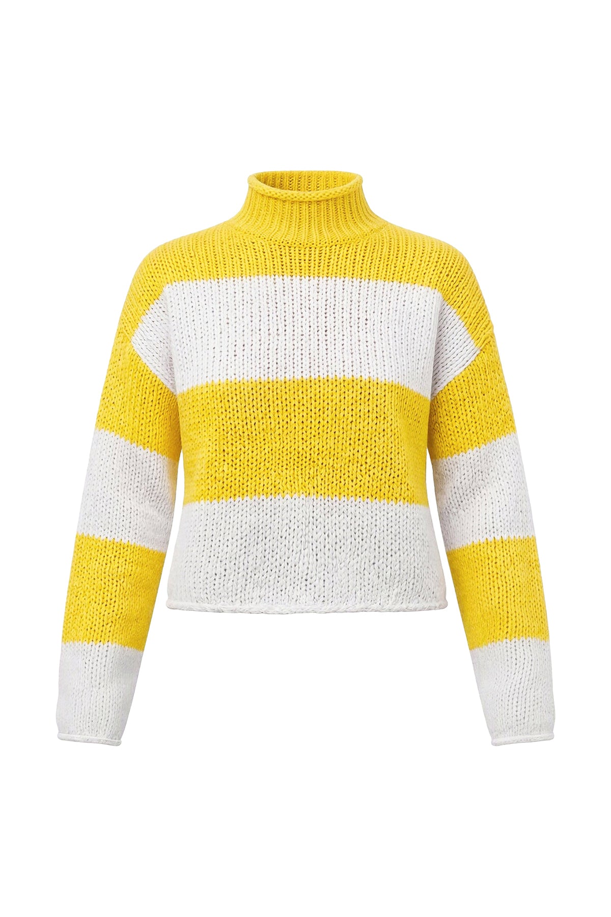 Womens Striped Yellow Mock Neck Sweater | CicyBell