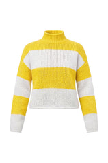 Womens Striped Yellow Mock Neck Sweater | CicyBell