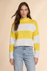 Womens Striped Yellow Mock Neck Sweater | CicyBell