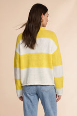 Womens Striped Yellow Mock Neck Sweater | CicyBell
