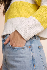 Womens Striped Yellow Mock Neck Sweater | CicyBell