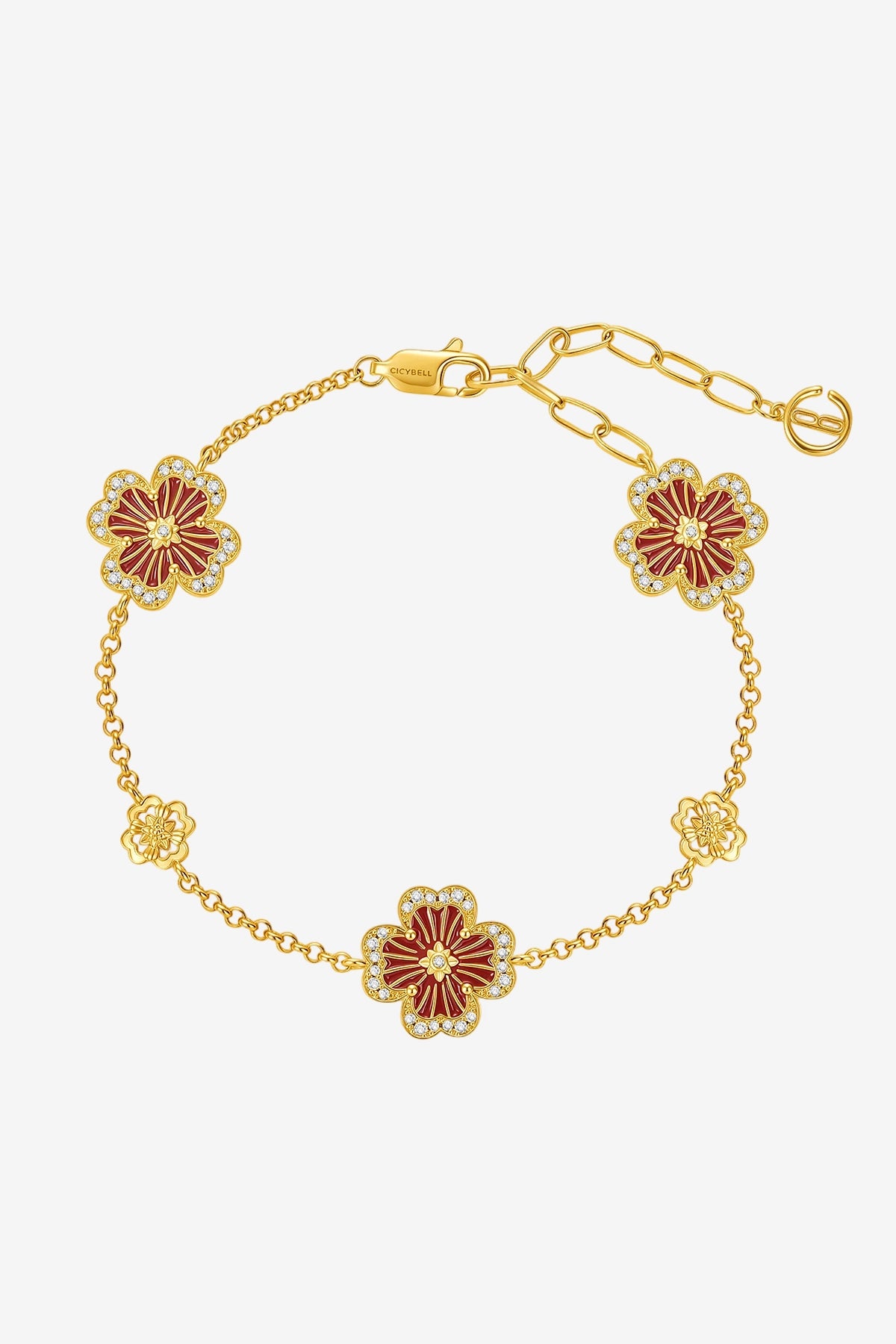 Women 18K Gold  Red Clover Bracelet | CicyBell