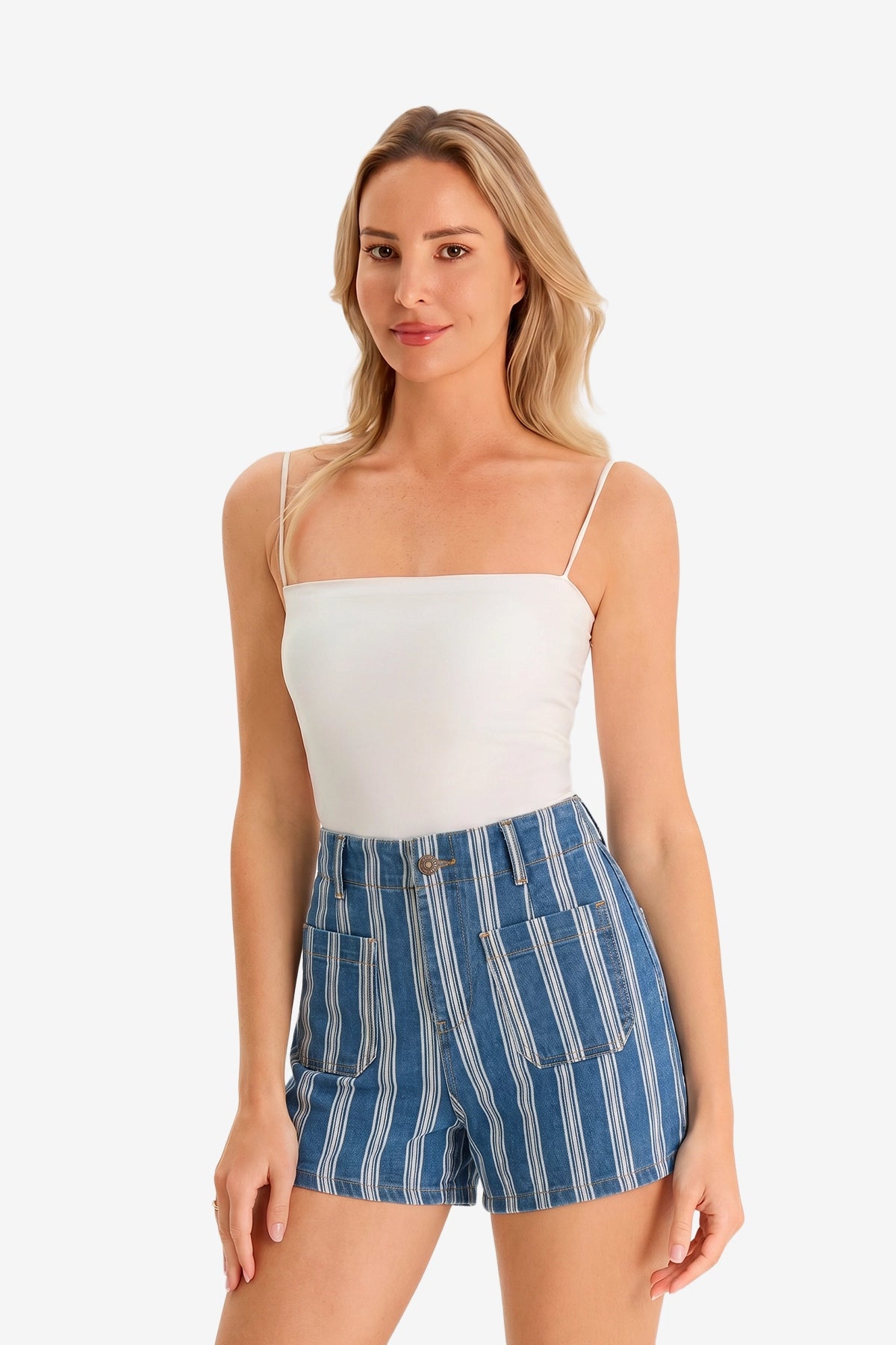 Womens Blue Summer Striped Jean Shorts | CicyBell