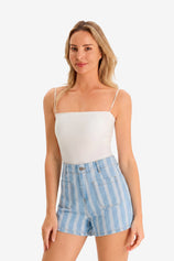 Womens Light Blue Summer Striped Jean Shorts | CicyBell