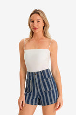 Womens Navy Summer Striped Jean Shorts | CicyBell