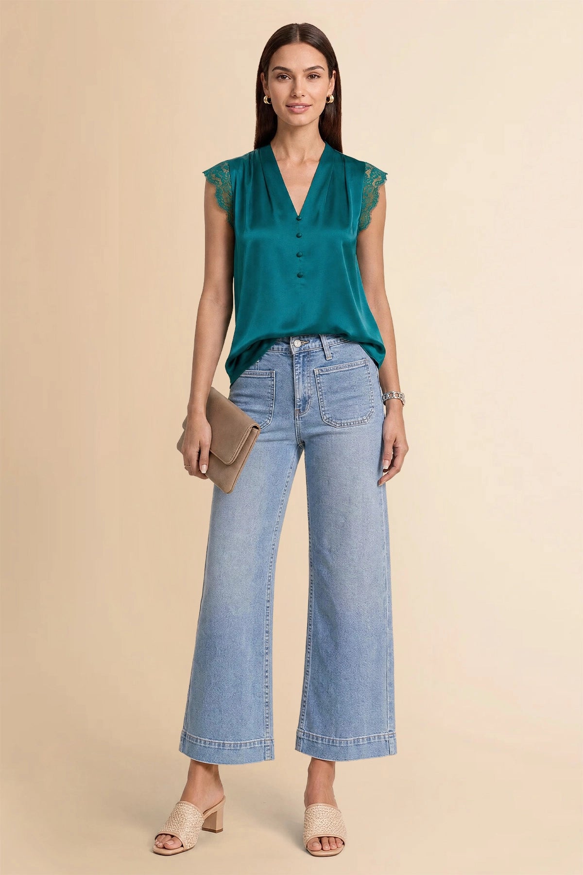Womens Teal Satin Tank Tops | CicyBell