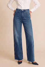 Womens Wash Blue High Waisted Wide Leg Jeans | CicyBell