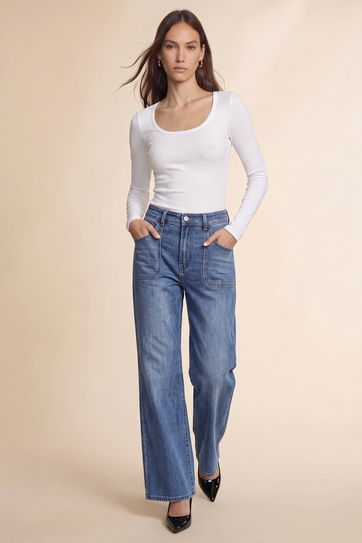 Womens Wash Blue High Waisted Jeans | CicyBell