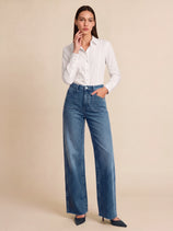 Womens Wash Blue High Waisted Wide Leg Jeans | CicyBell