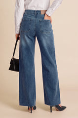 Womens Wash Blue High Waisted Wide Leg Jeans | CicyBell