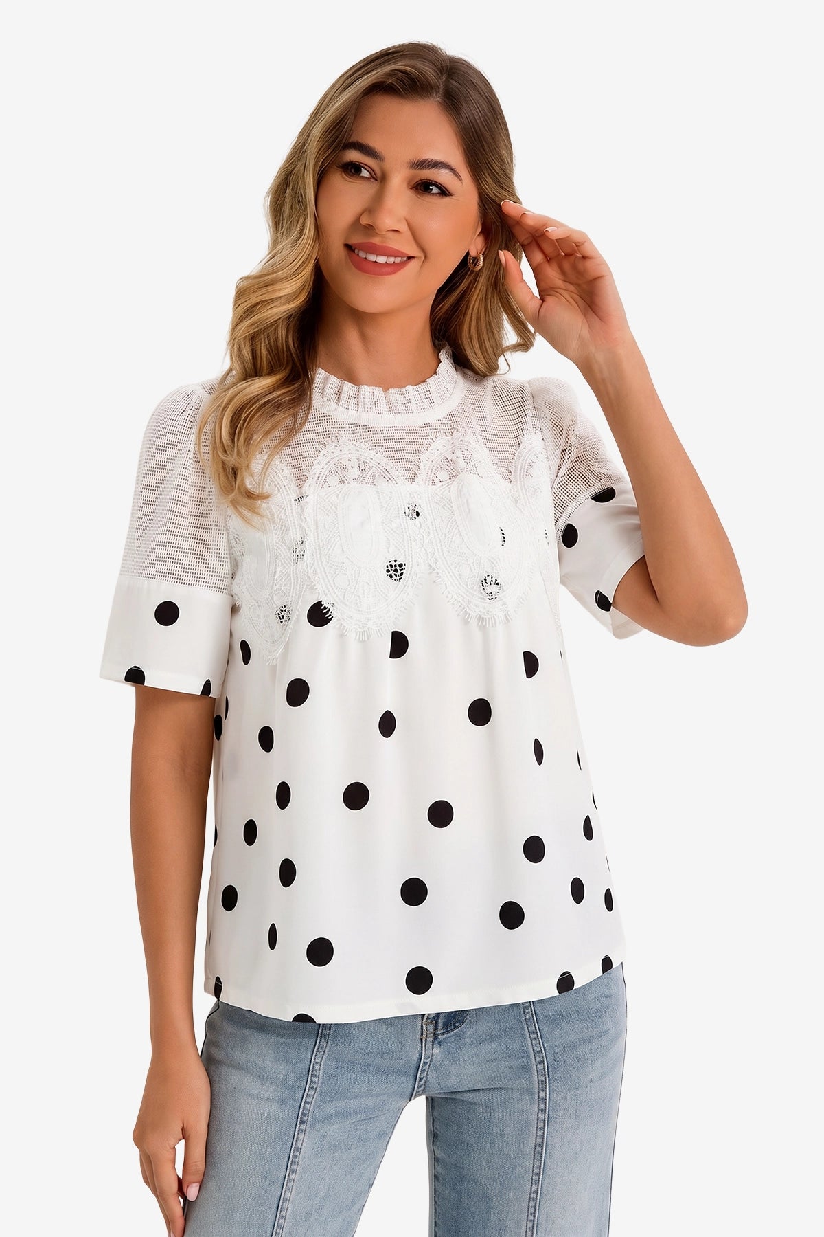Womens Wave PointFlowy Lace Blouses | CicyBell
