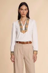 Womens White Puff Long Sleeve Blouse | CicyBell