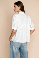 Womens White Puff Sleeve V Neck Blouse | CicyBell