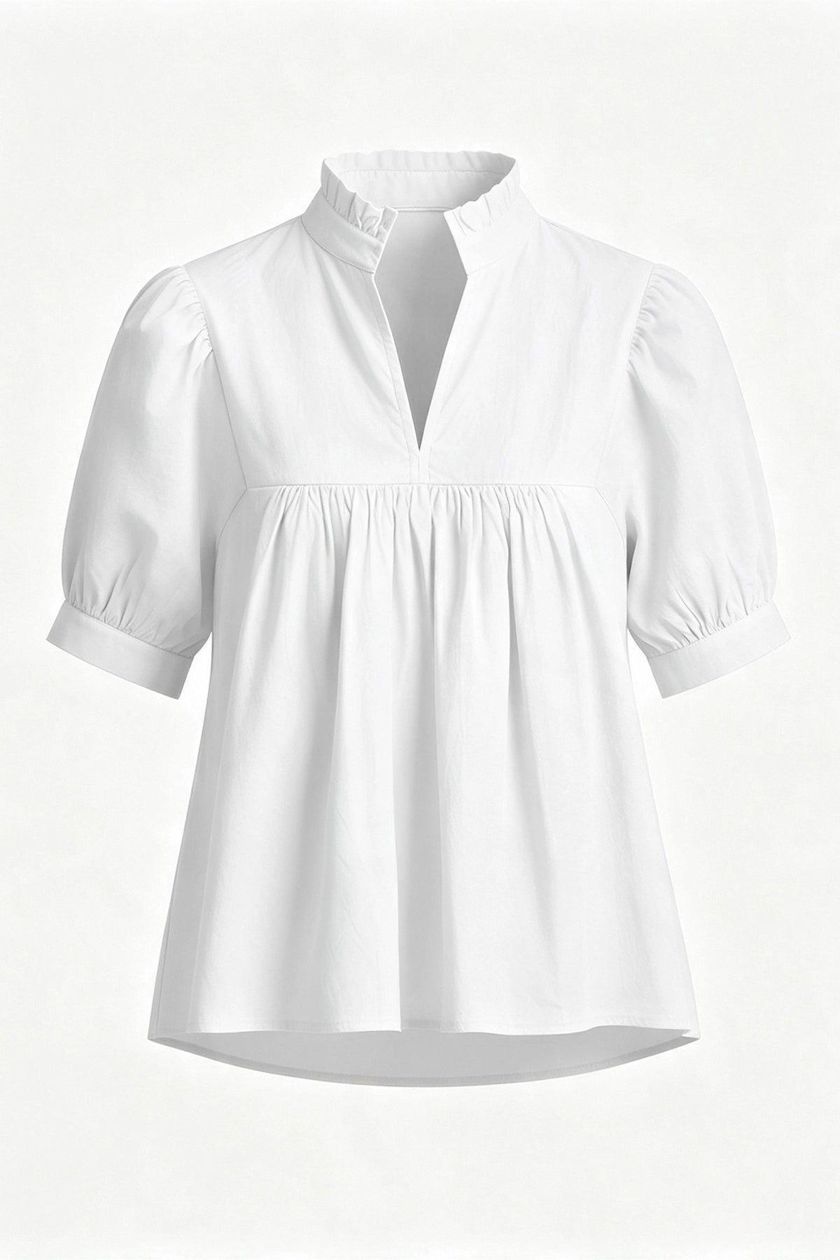 Womens White Puff Sleeve V Neck Blouse | CicyBell