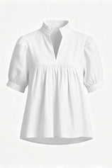 Womens White Puff Sleeve V Neck Blouse | CicyBell