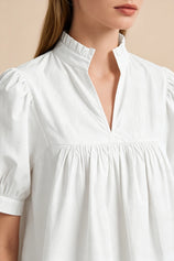 Womens White Puff Sleeve V Neck Blouse | CicyBell